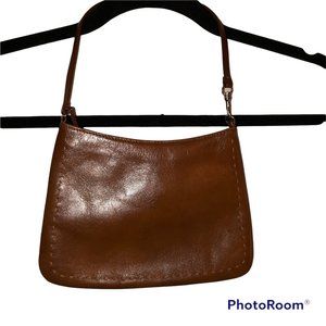banana republic gorgeous tawny leather contrast stitching mini slim hand bag